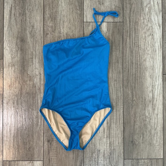 J.Crew One Shoulder Swimsuit Blue Tie Strap Lined Size 8 - Picture 2 of 8